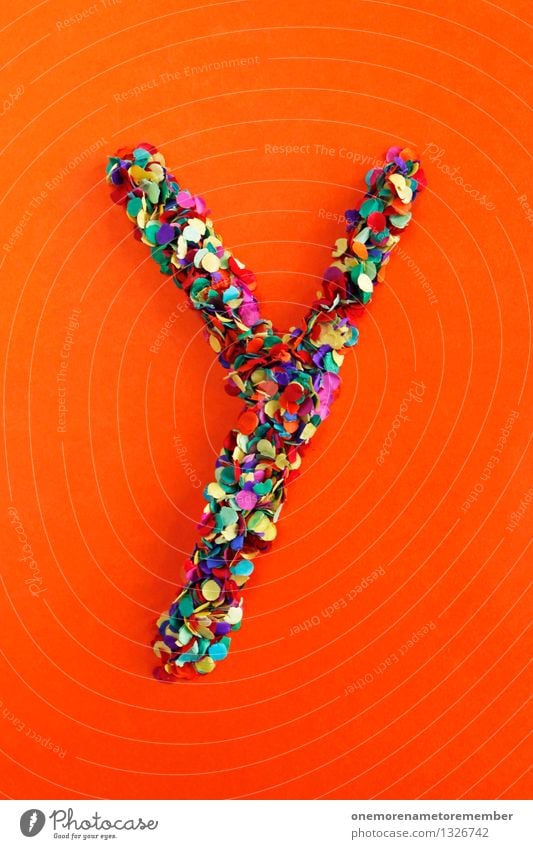 Y Art Work of art Esthetic y Letters (alphabet) Typography Alphabetical Orange Red Confetti Creativity Idea Design Colour photo Multicoloured Interior shot