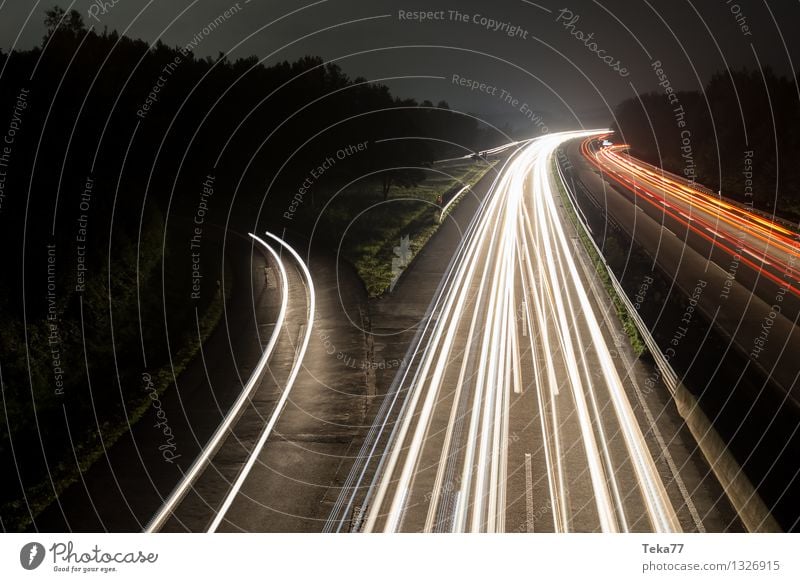 Motorway I Transport Means of transport Traffic infrastructure Street Highway Vehicle Car Truck Esthetic Uniqueness Elegant Exterior shot Night Long exposure