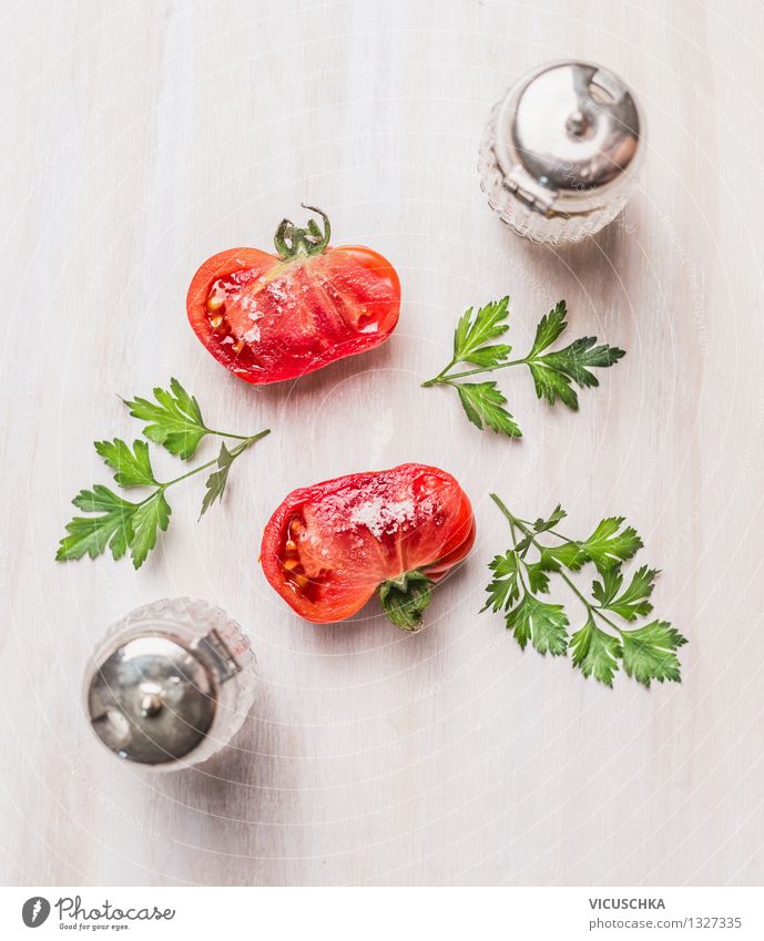 Organic tomatoes on the white table Food Vegetable Lettuce Salad Herbs and spices Nutrition Lunch Organic produce Vegetarian diet Diet Style Design