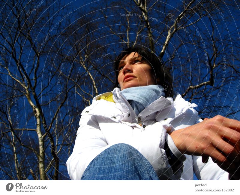 thoughts Woman Winter Cold Thought Time Slowly Desire Future Think Wait Blue Sky Weather Nature Sit Fiber Human being Exterior shot