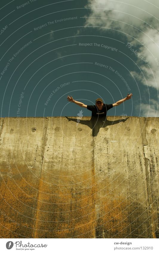 THE WALL FREEHAND Wall (barrier) Wall (building) Concrete Clouds Freehand Hover Absurdity Funny Minimalistic Design Infinity Detail Joy Youth (Young adults)