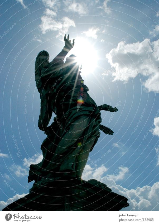 rock 'n' roll Rome Light Back-light Clouds Holy Statue Rocker Italy Landmark Monument Celestial bodies and the universe Ponte San Angelo Sun Blue Sky