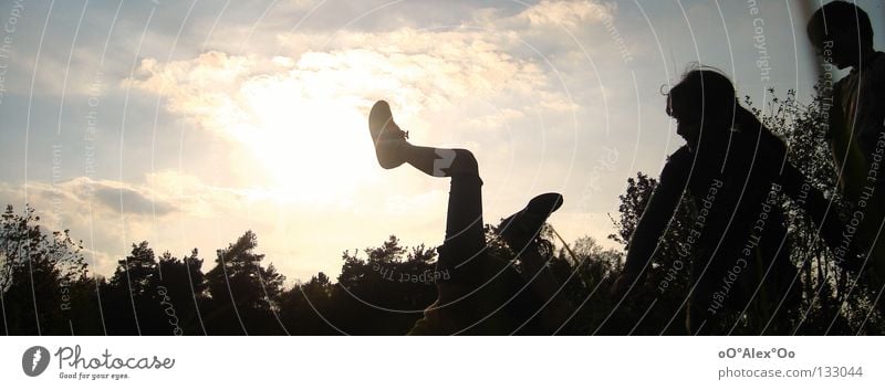 pure life Joy Life Playing Child Human being Friendship Sky Grass Emotions Perspective Sunset Evening Light Looking