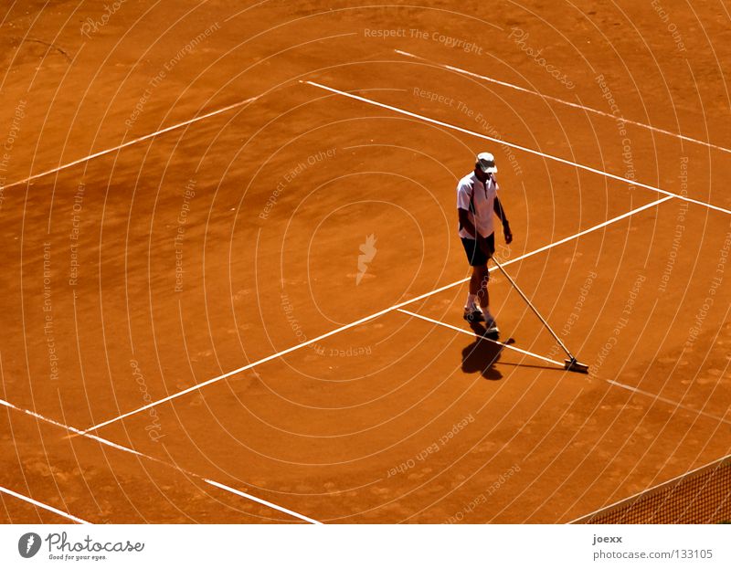 Walk The Line Border Tidy up Exterior shot Ball sports Broom Brown Spring cleaning Gloomy Right ahead Young man Baseball cap Sweep Man Break Places Cleaning Red