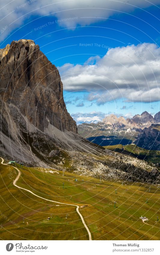 Dolomites Tourism Summer Mountain Hiking Forest Alps Peak travel Trentino-Alto Adige Mountaineering Blue sky Val Gardena high mountains Italy Langkofel