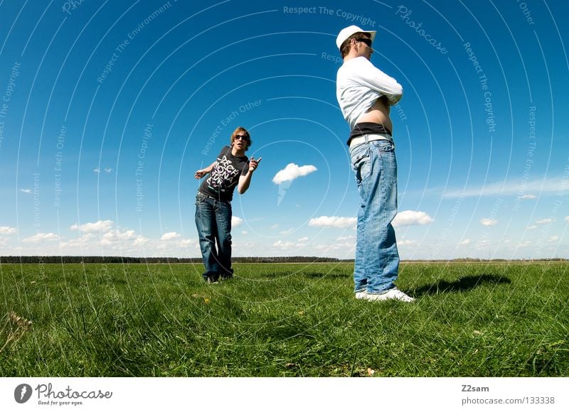 posing sunday Fingers 2 Relaxation Action April Baseball cap To enjoy Grass Green Light blue Man Masculine Cap Rest Salto Sky Summer Sunday Jump Style White