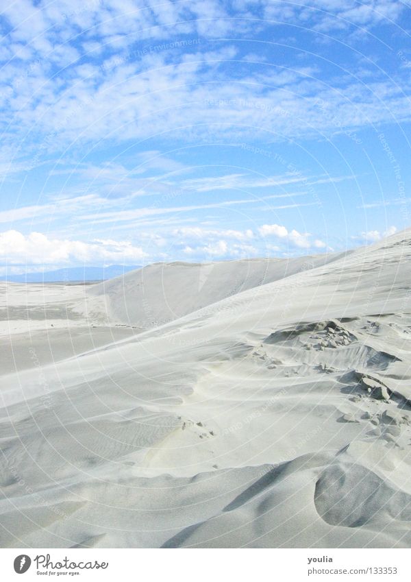 Farewell Spit Beach dune Dune Sand Sky Blue Clouds Sun New Zealand Light Vacation & Travel Desert Shadow Summer Freedom Far-off places Coast Earth