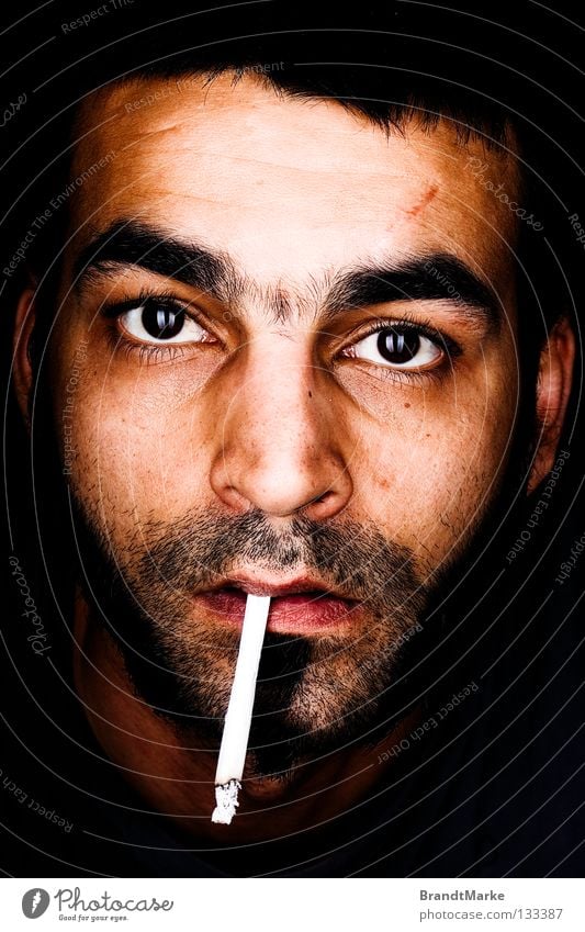 What? Portrait photograph Man Facial hair Unshaven Amazed Cigarette Tobacco Reflection Surprise Macro (Extreme close-up) Close-up Eyes Looking Designer stubble