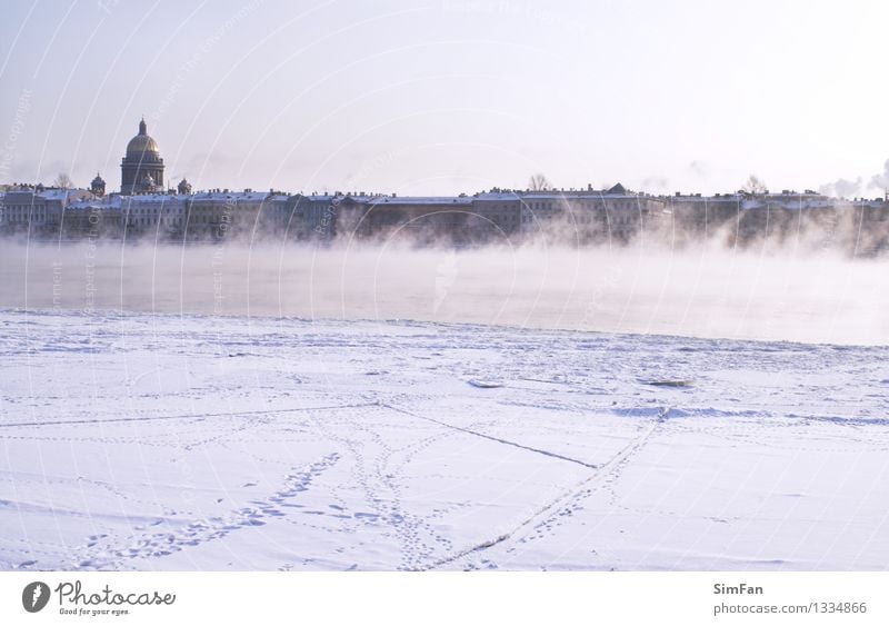 Fogged Neva River Ocean Winter Snow Feet Nature Sky Coast Lake Brook Town Downtown Church Building Footprint Freeze Dark cold Frost ice icy Crust steam water