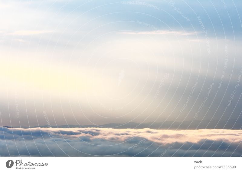 between clouds and sky Nature Sky Clouds Beautiful weather Bad weather Fog Rain Hill Mountain Blue White Colour photo Exterior shot Deserted Copy Space left