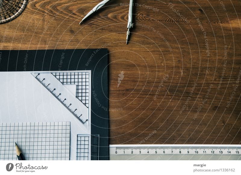 Geometry on the desk, squared paper, compass and ruler Education Science & Research School Study Professional training Apprentice Academic studies