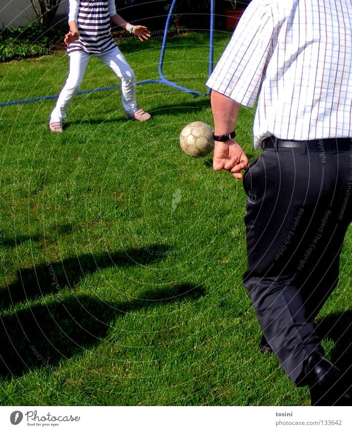 Young against old Suit Green Goalkeeper Attacker Antagonism Grass Man Round Defensive Ball sports Soccer Lawn young vs. old Gate Shadow Passion Garden Tread EM