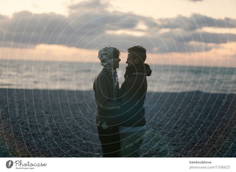 The roads you're going to find Androgynous Homosexual Couple Partner 2 Human being Coast Beach Ocean To enjoy Smiling Love Free Together Happy Cuddly Near