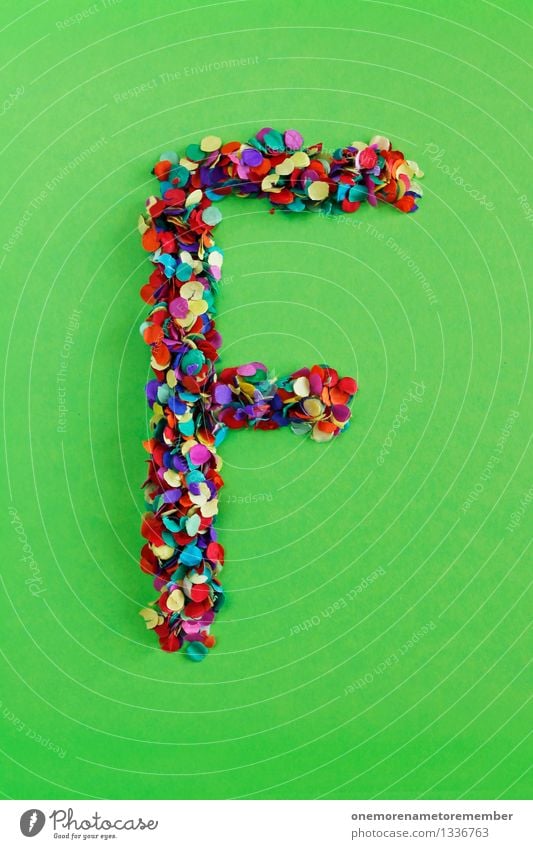 f Art Work of art Esthetic Letters (alphabet) Typography Latin alphabet Confetti Many Point Mosaic Multicoloured Grass green Design Creativity Idea Colour photo