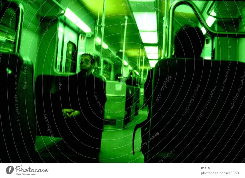 In the S-Bahn Commuter trains Long exposure Transport Seating Human being