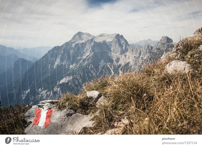 Red White Red Nature Landscape Autumn Rock Mountain Peak Adventure Leisure and hobbies Austria Gesäuse National Park Colour photo Exterior shot Deserted Day