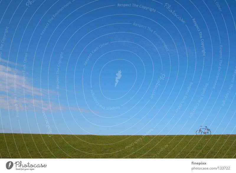 Long pause...! Langeoog Flood Gale Low tide Dike Coast Physics Green Grass Meadow Alpine pasture Bicycle Vacation & Travel Clouds White Absorbent cotton Wool