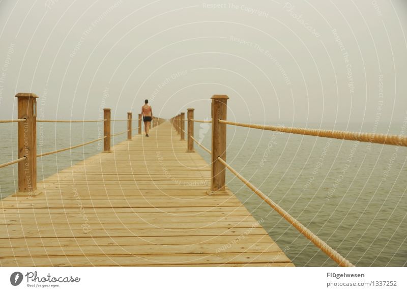 this footbridge becomes woody and heavy Vacation & Travel Tourism Trip Adventure Far-off places Freedom Summer vacation Ocean Waves Climate Fog Coast Beach Bay