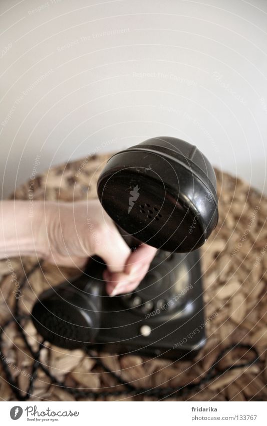 call To talk Telephone Hand Old Listening To call someone (telephone) Black White Speech Basket Potter's wheel 2 3 Fill Thumb Tone Vintage Colour photo Close-up