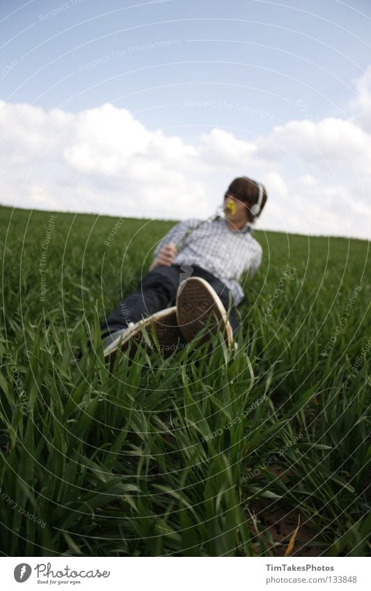 freedom 3 Grass Green Sky Clouds Unprocessed Stick Image (representation) Flower Yellow Shirt Youth (Young adults) canon EOS 400D Blue heaven Human being