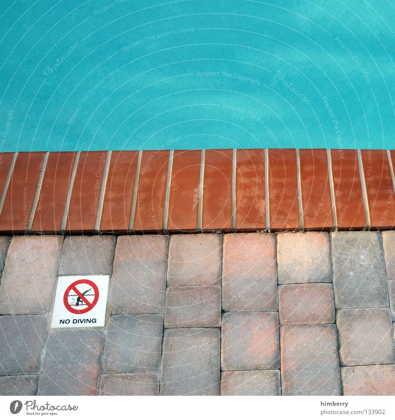 no diving Swimming pool Retro Corner Vacation & Travel Florida Turquoise Americas Detail Joy Sports Playing Tile Old flagging swim dive border Signage USA Seam