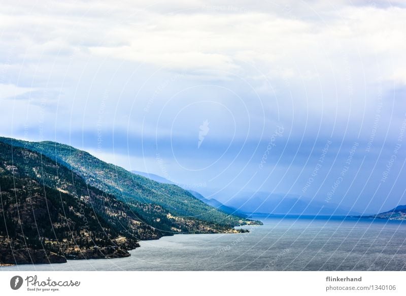 Desert Island Water Clouds Horizon Mountain Lake Okanagan lake Canada British Columbia North America Deserted Dream Far-off places dream atmosphere Fantasy