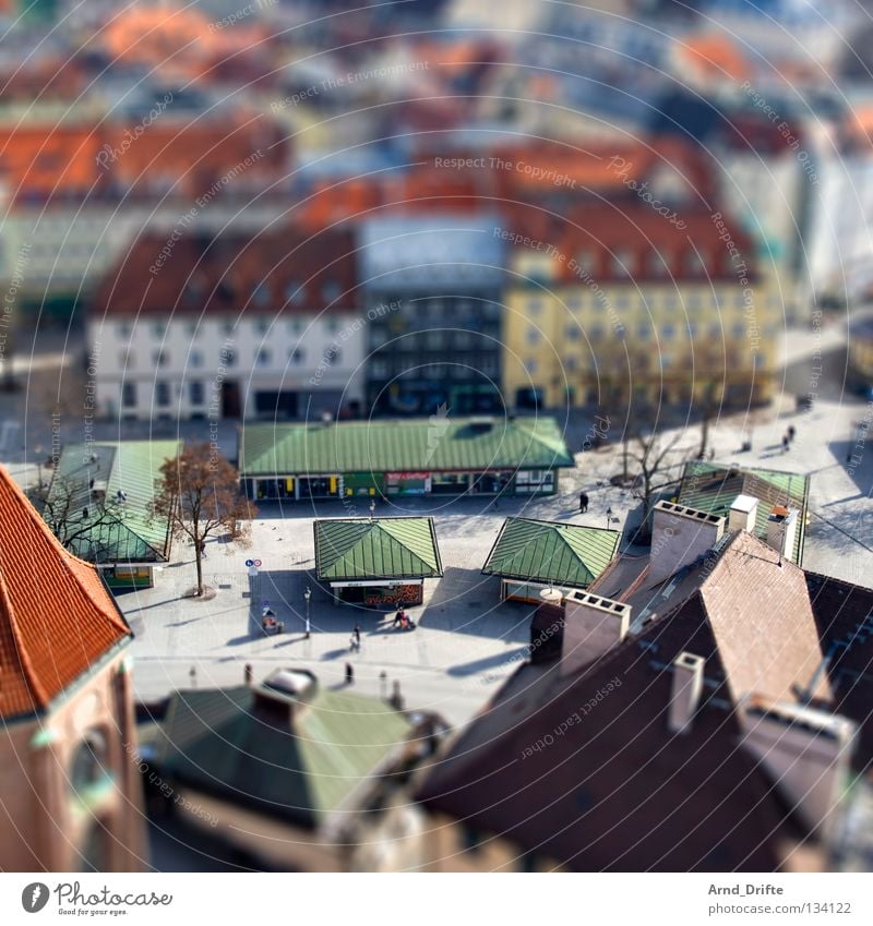 Mini-Munich Bavaria Tilt-Shift Small Miniature Bird's-eye view Town Viktualienmarkt House (Residential Structure) Roof Traffic infrastructure Landmark Monument