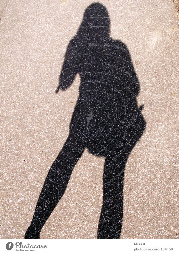 the best friend of the lonely photographer ;-) Colour photo Black & white photo Exterior shot Shadow Silhouette Woman Adults Legs Street Gray Asphalt Stony me