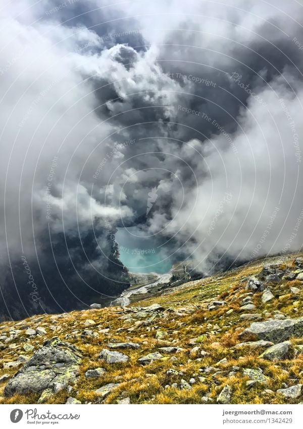 Mountain hike in South Tyrol Rock Alps Lake Stone Water Hiking Blue Yellow Gold Gray Moody Contentment Determination Joie de vivre (Vitality) Vacation & Travel