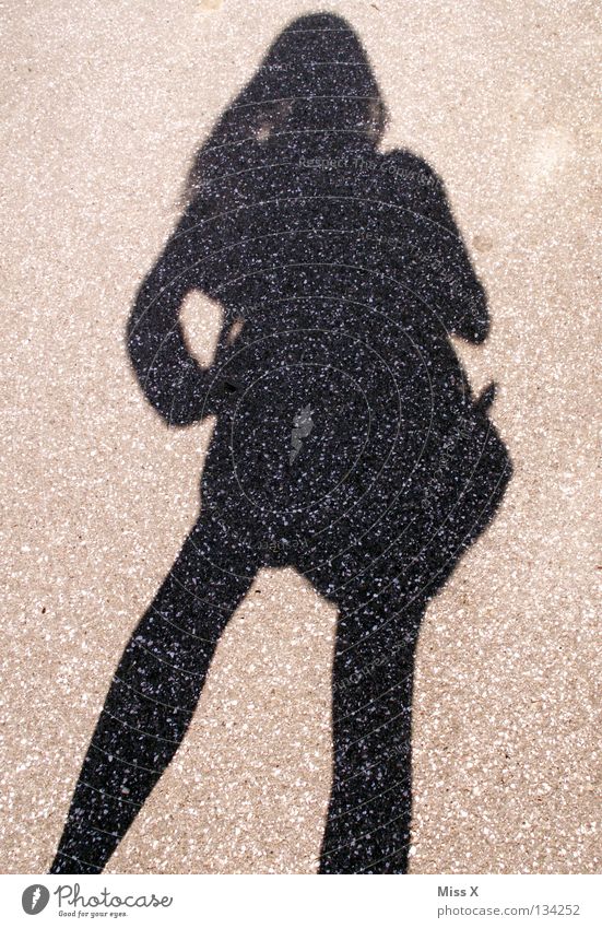 2nd best friend Colour photo Black & white photo Exterior shot Shadow Silhouette Woman Adults Legs Street Gray Asphalt Stony Shadow play Gravel me C sharp