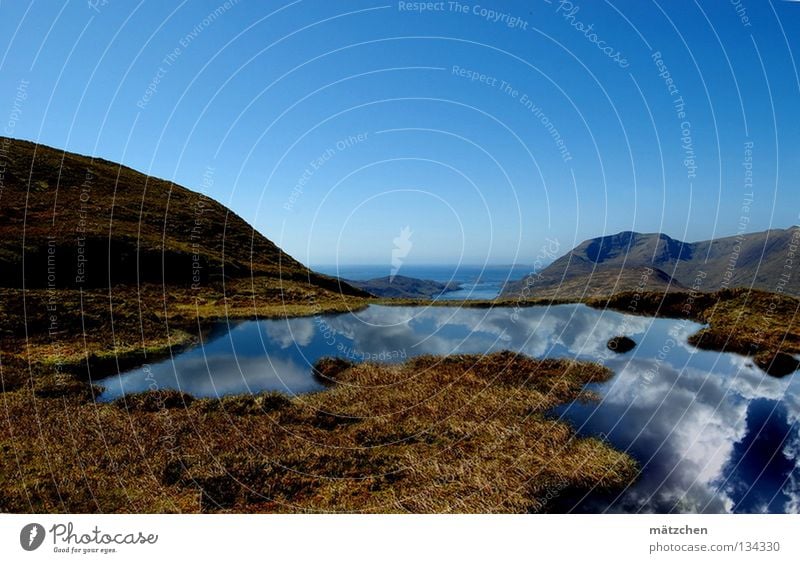 at a lofty height Reflection Calm Infinity Breathe Fresh Lake Pond Air Mirage Grass Ocean Clouds Mountain Beautiful Sky Landscape Power Relaxation Blue