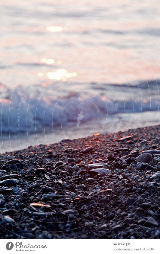 Golden Stones. Art Esthetic Ocean Sea water Waves Gravel beach Beach Walk on the beach Beach party Sunset Vacation mood Vacation & Travel Vacation photo