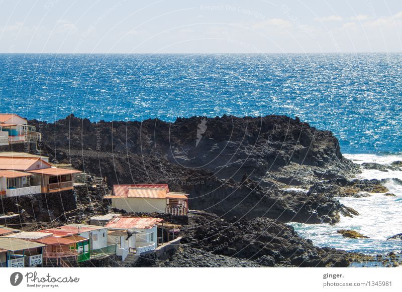 La Palma - settlement by the sea Environment Landscape Air Water Sky Clouds Spring Climate Weather Beautiful weather Warmth Hill Rock Bay Ocean Atlantic Ocean