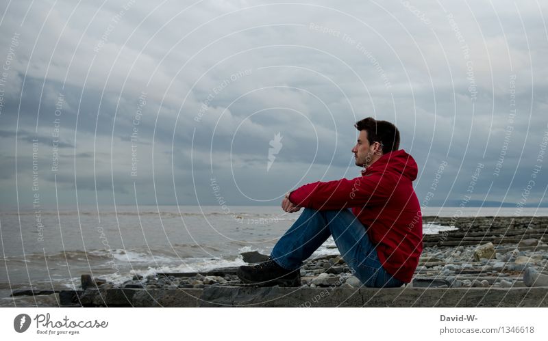 listen to the sound of the sea Life Harmonious Well-being Contentment Relaxation Calm Meditation Vacation & Travel Far-off places Human being Young man