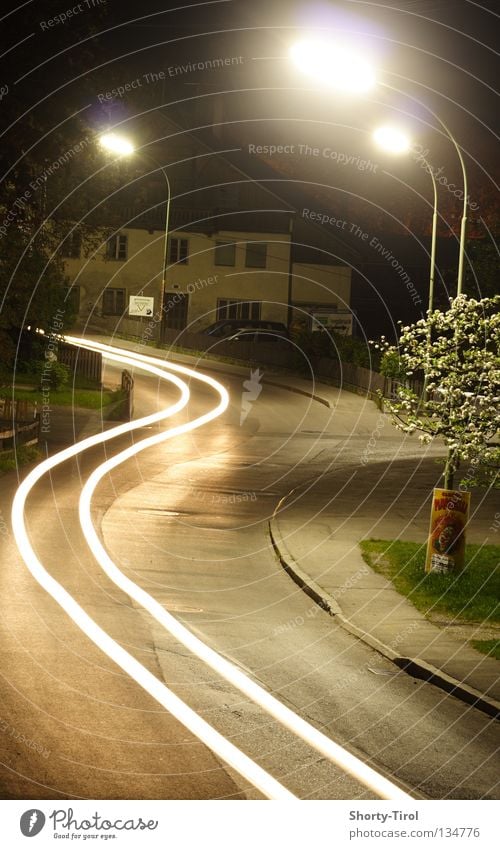 Car at night Night Light Street lighting Village road Visual spectacle Traffic infrastructure Floodlight