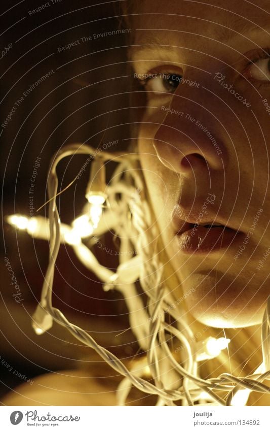 girly3 Fairy lights Light Portrait photograph Woman Dark Electric bulb Christmas & Advent Eyes Mouth