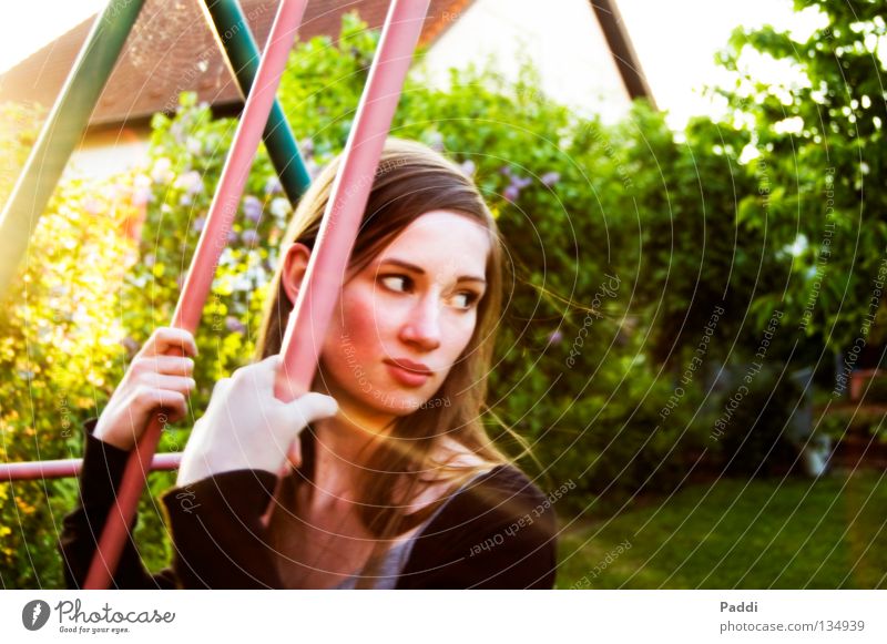 on the swing... Summer Swing Beautiful Sweet Long-haired Youth (Young adults) Woman Back-light Doe eyes Hot Physics Relaxation Break To enjoy Dream Dreamily