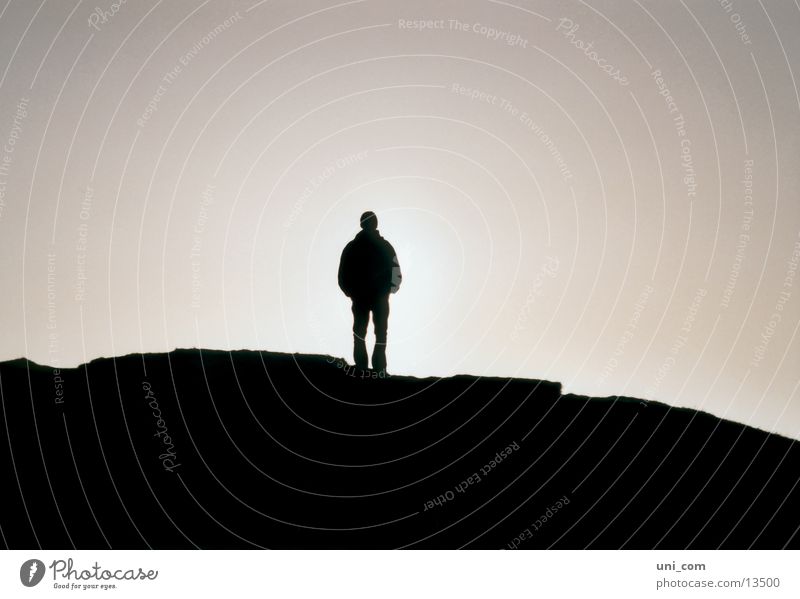 silhouette Silhouette Sunset Man Human being dorsal light Mountain