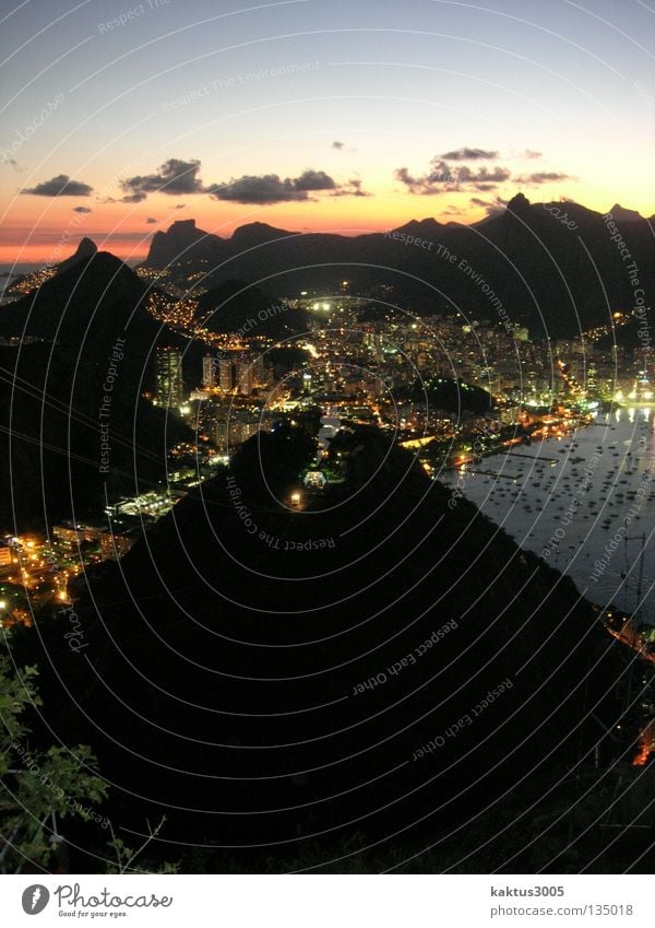 Rio Rio de Janeiro South America Sunset Sea of light Calm Exterior shot Long exposure Sugar Loaf Mountain Dusk Coast Port City Famousness World famous