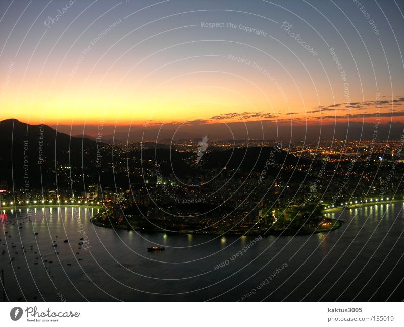 Rio Rio de Janeiro South America Sunset Ocean Exterior shot Long exposure Sugar Loaf Mountain Coast Water Port City City light Color gradient Dusk