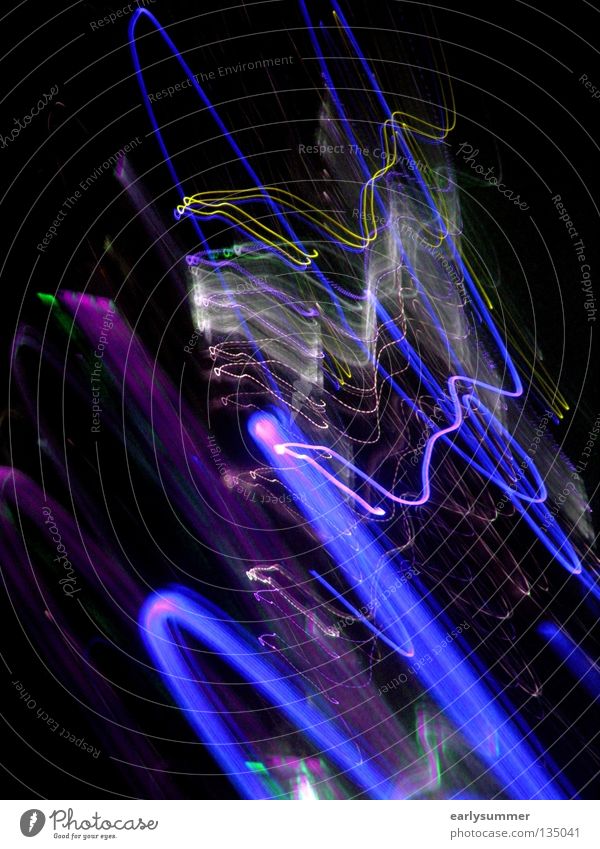 purple blue Light Lightning Long exposure Flash Laser Laser show Laser sword Disco Club Going Evening Night Dark New Year's Eve Green Violet Pink Yellow