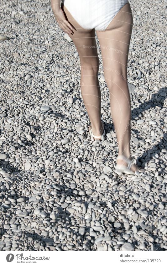 walking Beach Summer Nature Relaxation Bikini Spain Hiking Coast Healthy stones legs rocks beach girl Stone Rock