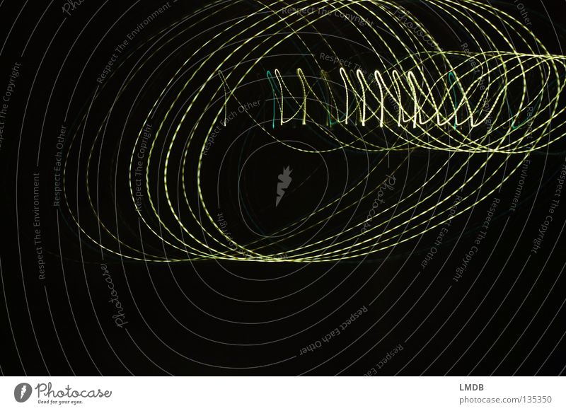 - - - @ - - - Old Testament Email Information Light Stripe Spiral Night Neon light Tracer path Long exposure Evening Dark Multicoloured Yellow Green Black