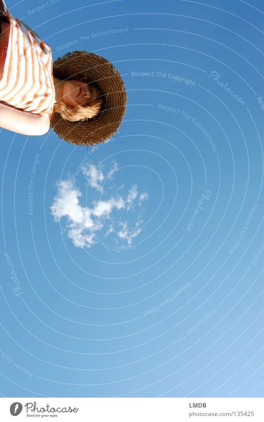 Sunday weather Clouds Beautiful Sky blue Straw hat Brown Beige Relaxation Summer Hiking Leisure and hobbies To enjoy Hot Refrigeration Headwear Plaited