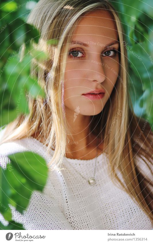 girl in the leaves Young woman Youth (Young adults) Head Hair and hairstyles Face Eyes Lips 1 Human being 18 - 30 years Adults Nature Sun Beautiful weather Tree