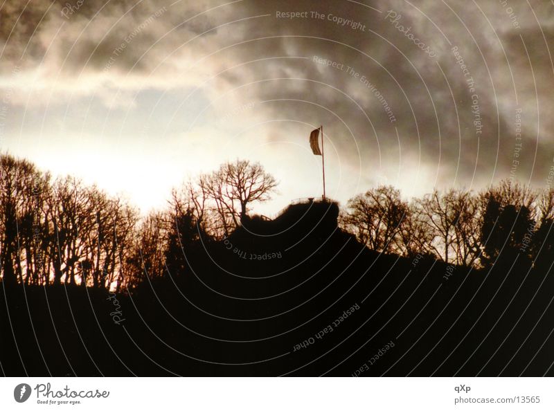 castle mountain Clouds Forest Flag Autumn Mountain Black & white photo Freiburg im Breisgau