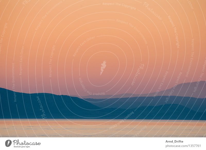 twilight Environment Nature Landscape Water Sky Cloudless sky Sunrise Sunset Summer Autumn Beautiful weather Waves Coast Lakeside Bay Ocean Blue Orange Romance