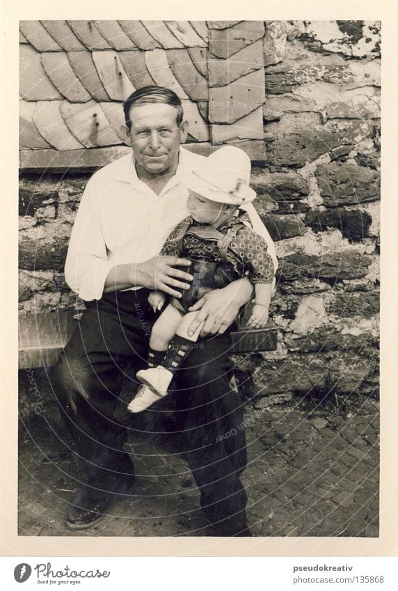 Ewald - jug ears Man Son Father Grandfather Grandchildren Child Black White Jug ears Protection Wall (barrier) Shirt Overalls Historic Black & white photo