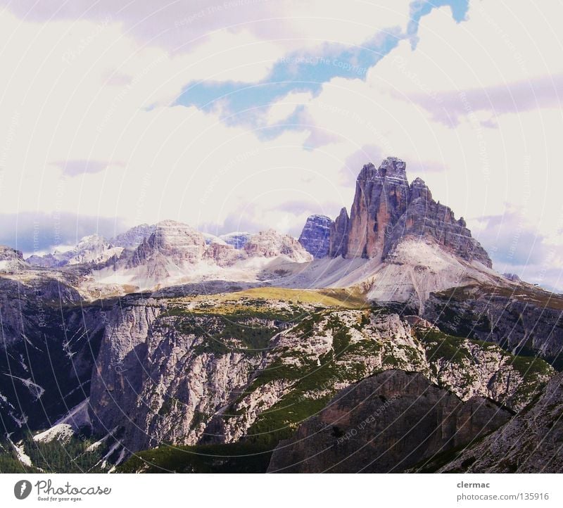 dolomites three merlons from monte piano Dolomites Merlon Italy Vacation & Travel Alpine pasture Hiking Mountaineering Piano Rock Nature sixths Sky Stone