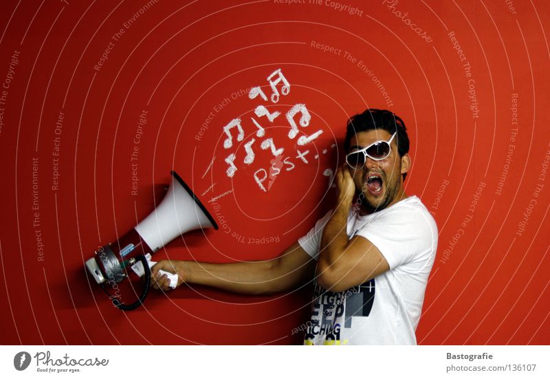 louder++ Scream Wall (building) Red Calm Crash Song Street art Honest Megaphone Turn up Eyeglasses Sunglasses Listening Typography Beat Gesture